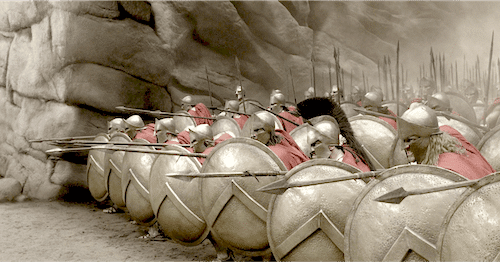 Sporting scrum, similar in concept to the ancient Spartan Shield-locking phalanx